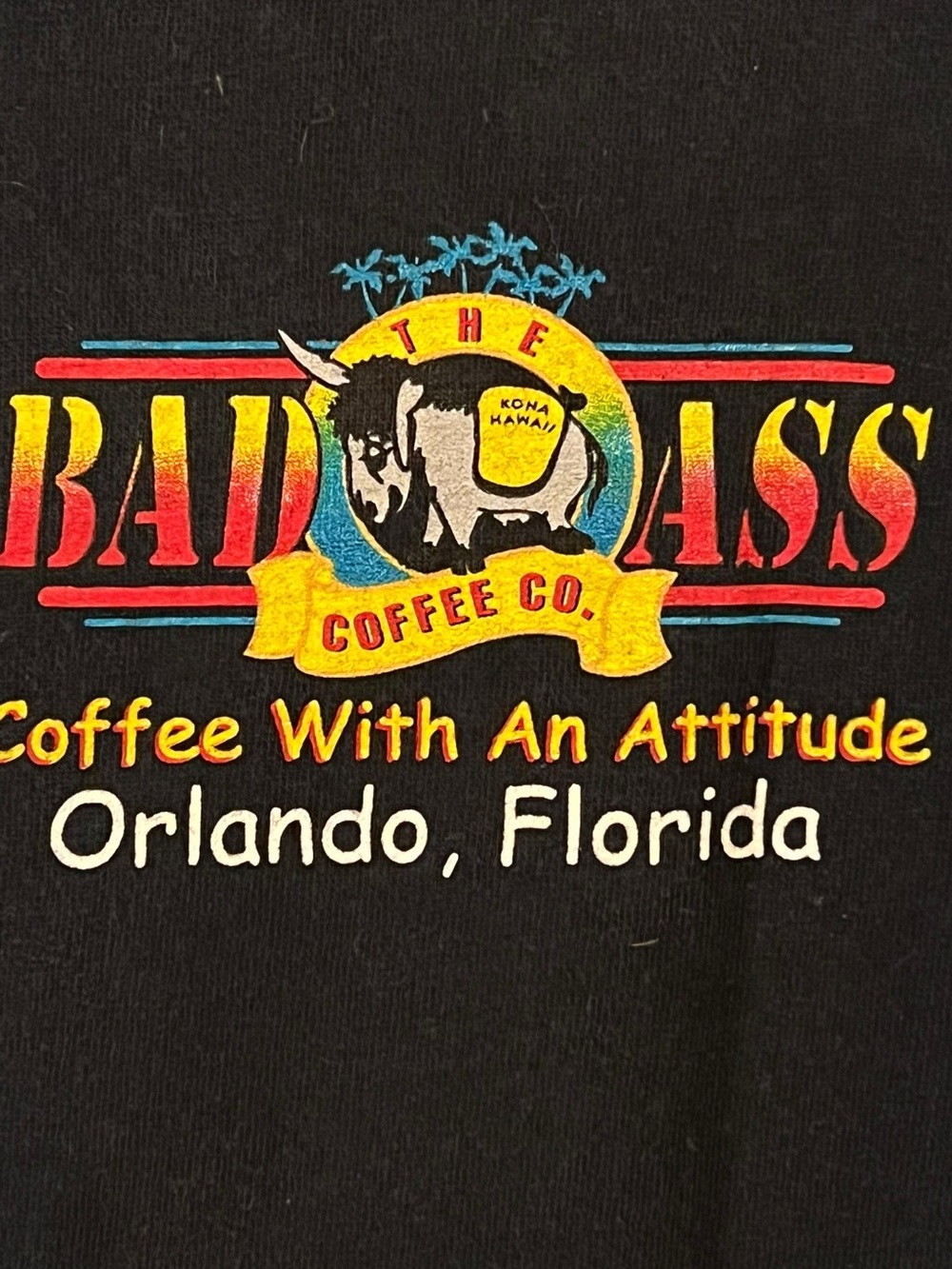 VTG  90’s Bad Ass Coffee Co Orlando Florida Graphic T-Shirt Black  Size L unisex